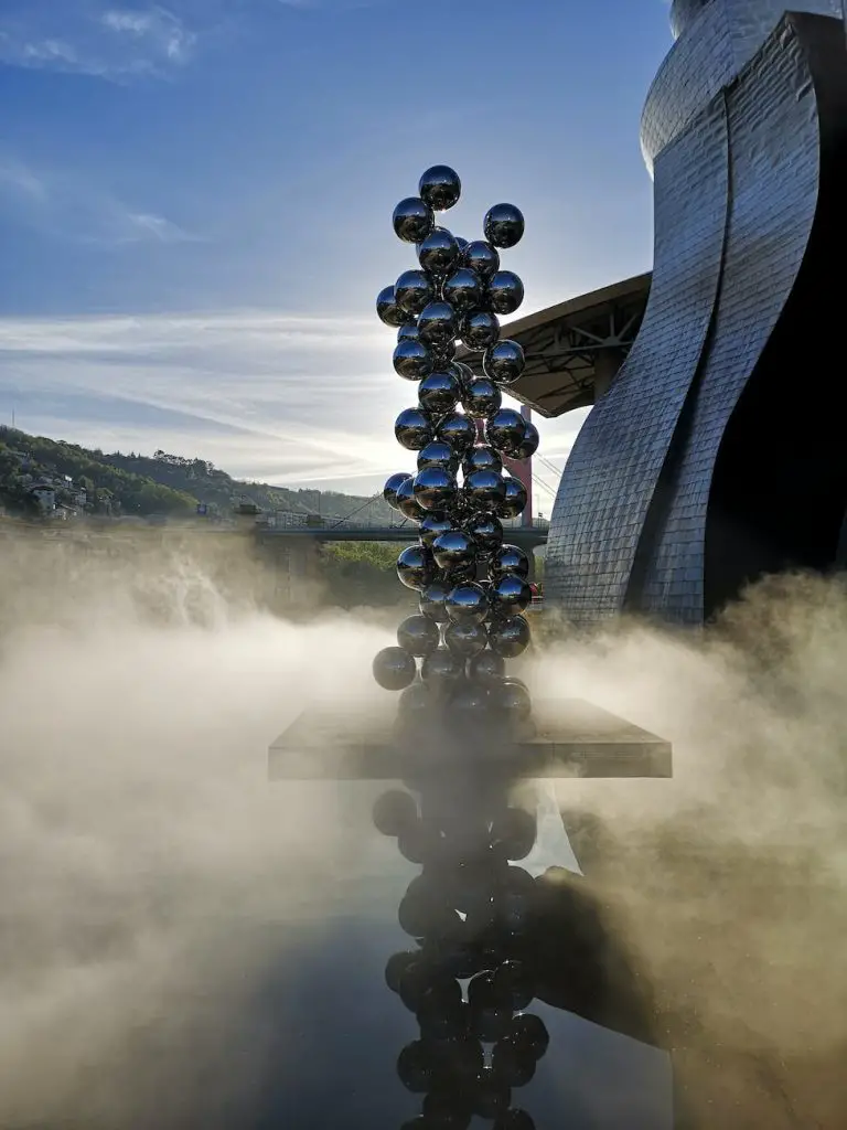 sculpture of stainless steel balls at the guggenheim museum in bilbao spain