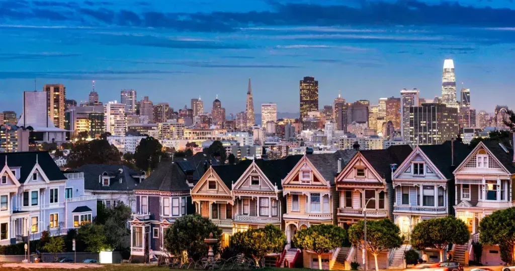 Victorian architecture – San Francisco’s pastel ‘Painted Ladies’ dressed for a steampunk ball.